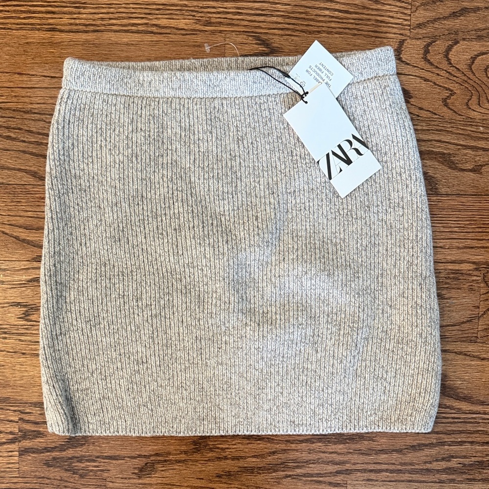 Zara Grey Ribbed Wool Blend Knit Mini Skirt